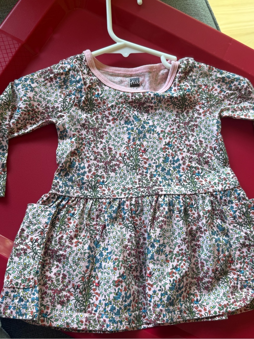 Tea Collection Multicolor Floral Long-Sleeve Peplum Dress - Pink Trim